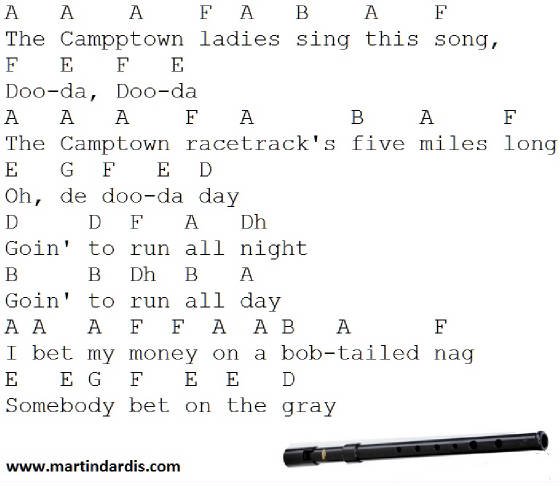 Camptown Races Tin Whistle Music