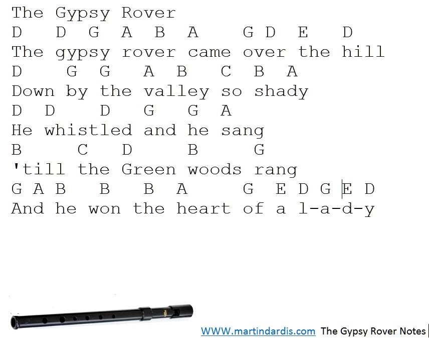 Gypsy Rover Letter Notes For Whistle