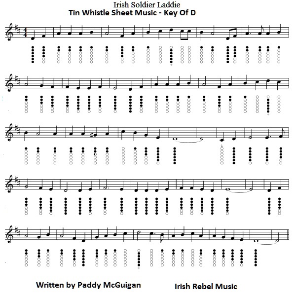 Irish soldier laddie tin whistle sheet music key D
