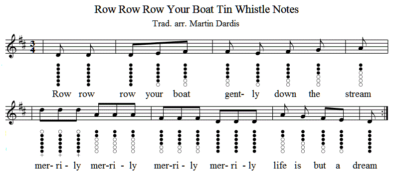 Row Row Row Your Boat Tin Whistle Music