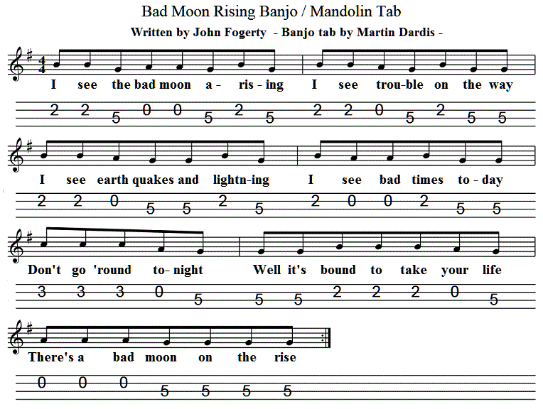 Bad Moon Rising Mandolin / Banjo Tab