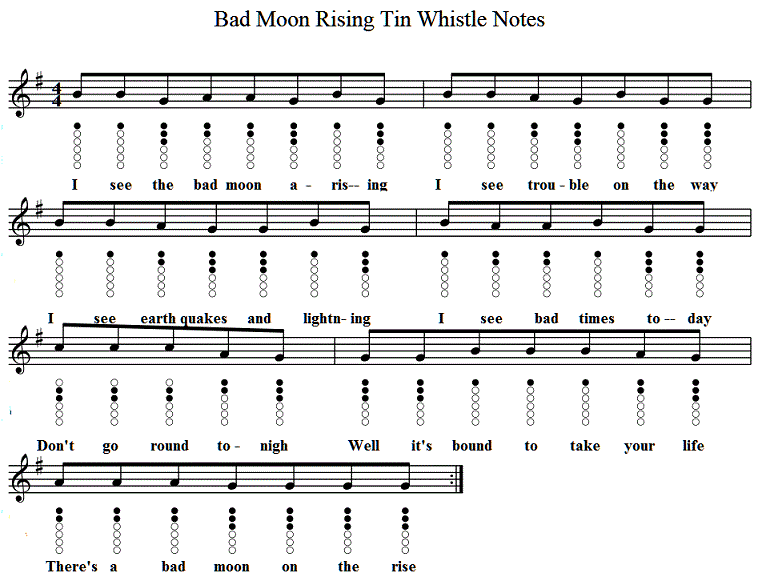 Bad Moon Rising Tin Whistle Sheet Music