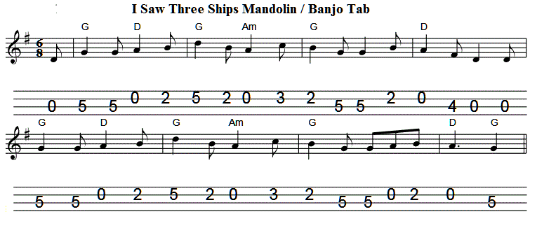 I Saw Three Ships Mandolin / Banjo Tab
