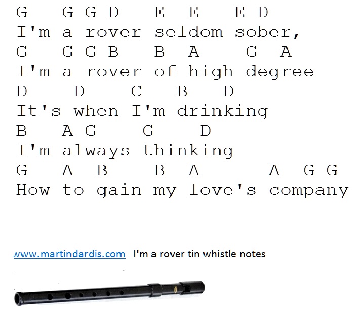I'm a rover tin whistle letter notes