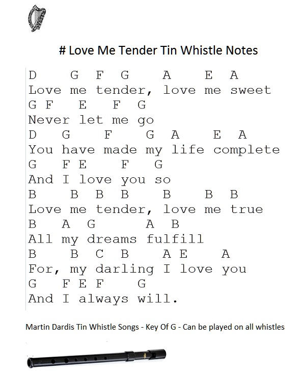 Love Me Tender Tin Whistle Music