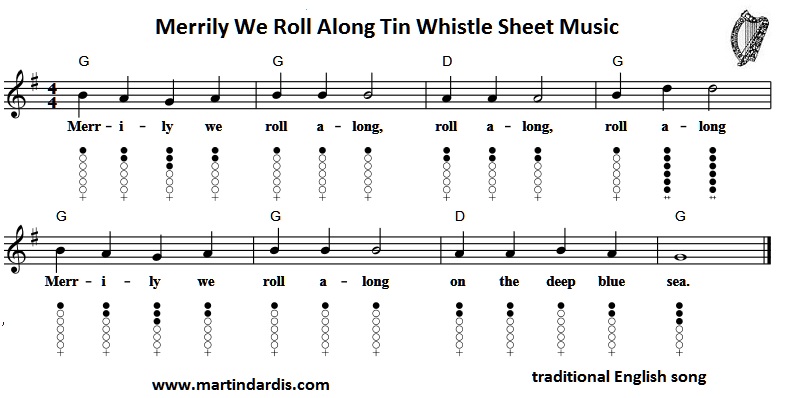 Merrily We Roll Along Tin Whistle Music