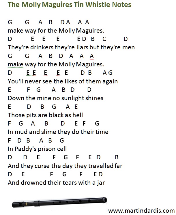 Molly Maguires Tin Whistle Music